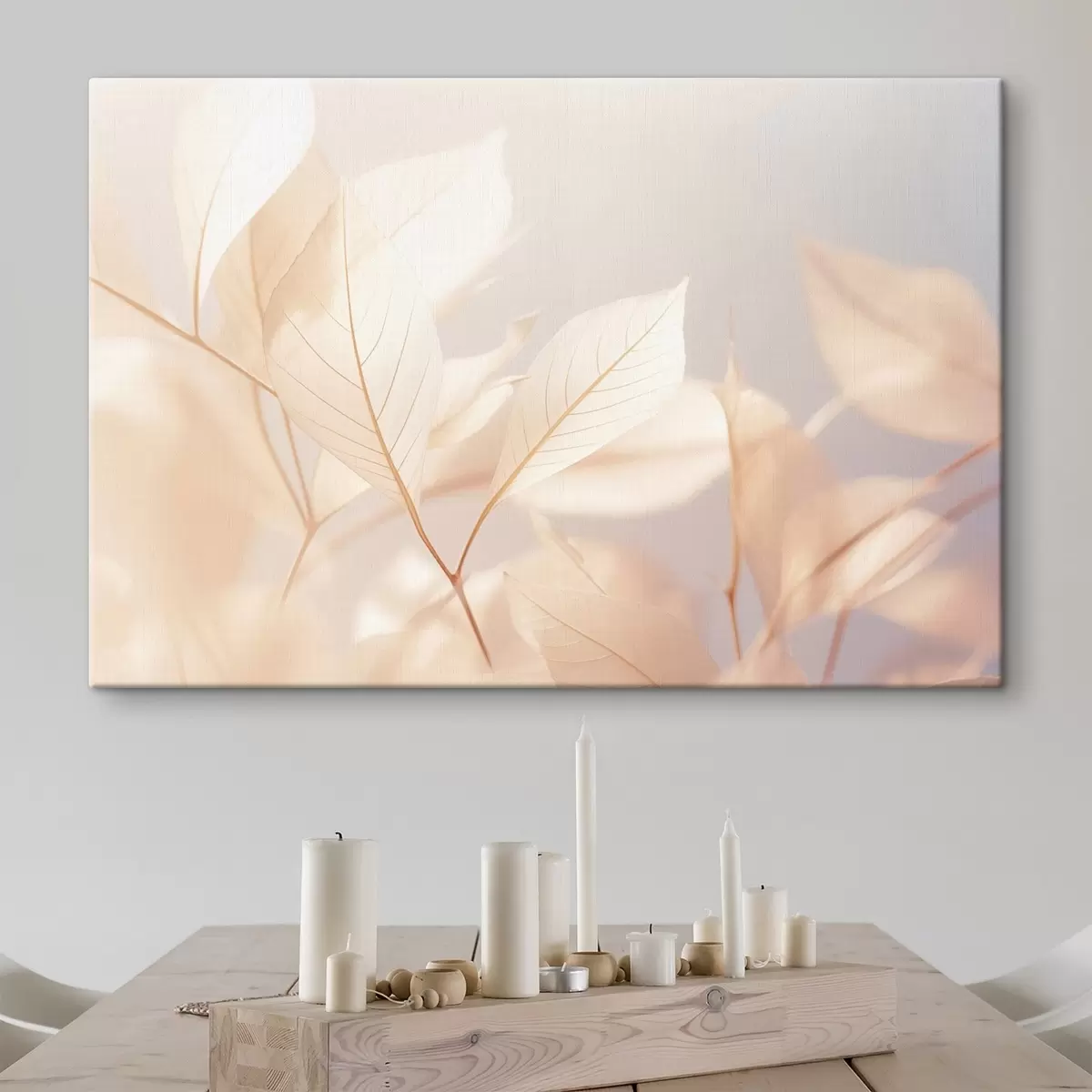 Glezna Caurspīdīgas lapas ar sarežģītiem dzīslu rakstiem, maiga pasteļkrāsu palete, ēterisks apgaismojums, minimālisma kompozīcija s44928