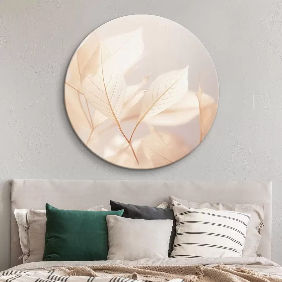 Fototapetes Caurspīdīgas lapas ar sarežģītiem dzīslu rakstiem, maiga pasteļkrāsu palete, ēterisks apgaismojums, minimālisma kompozīcija r44928