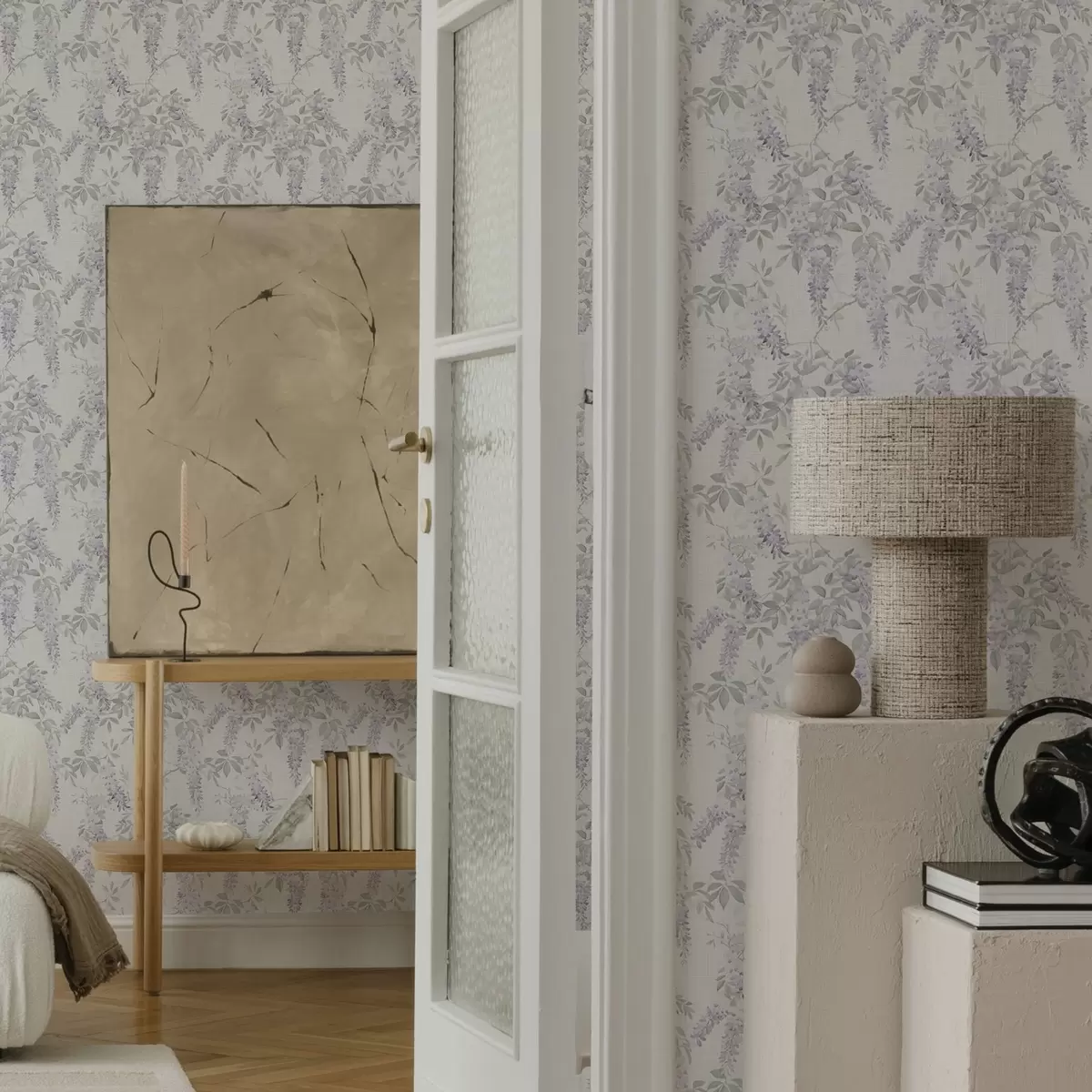 Tapetes Ceriņu vistērija uz balta fona, akvareļu stilā a00239