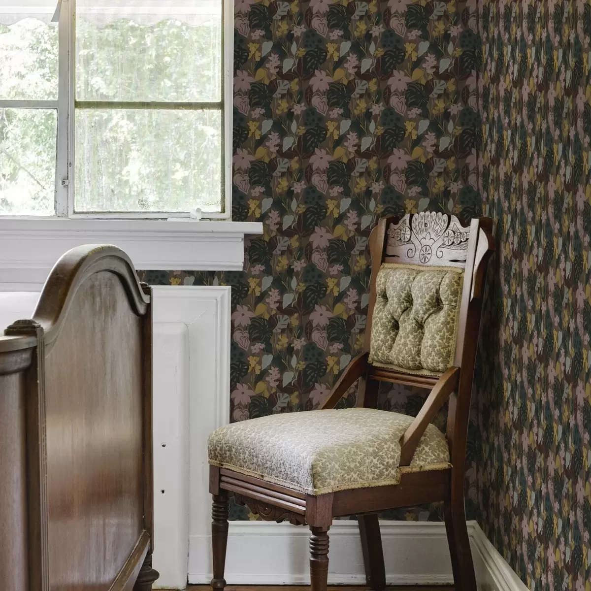 Tapetes Tumši tropu lapas un ziedi blīvā glezna blīvā glezna blīva glezna a00244