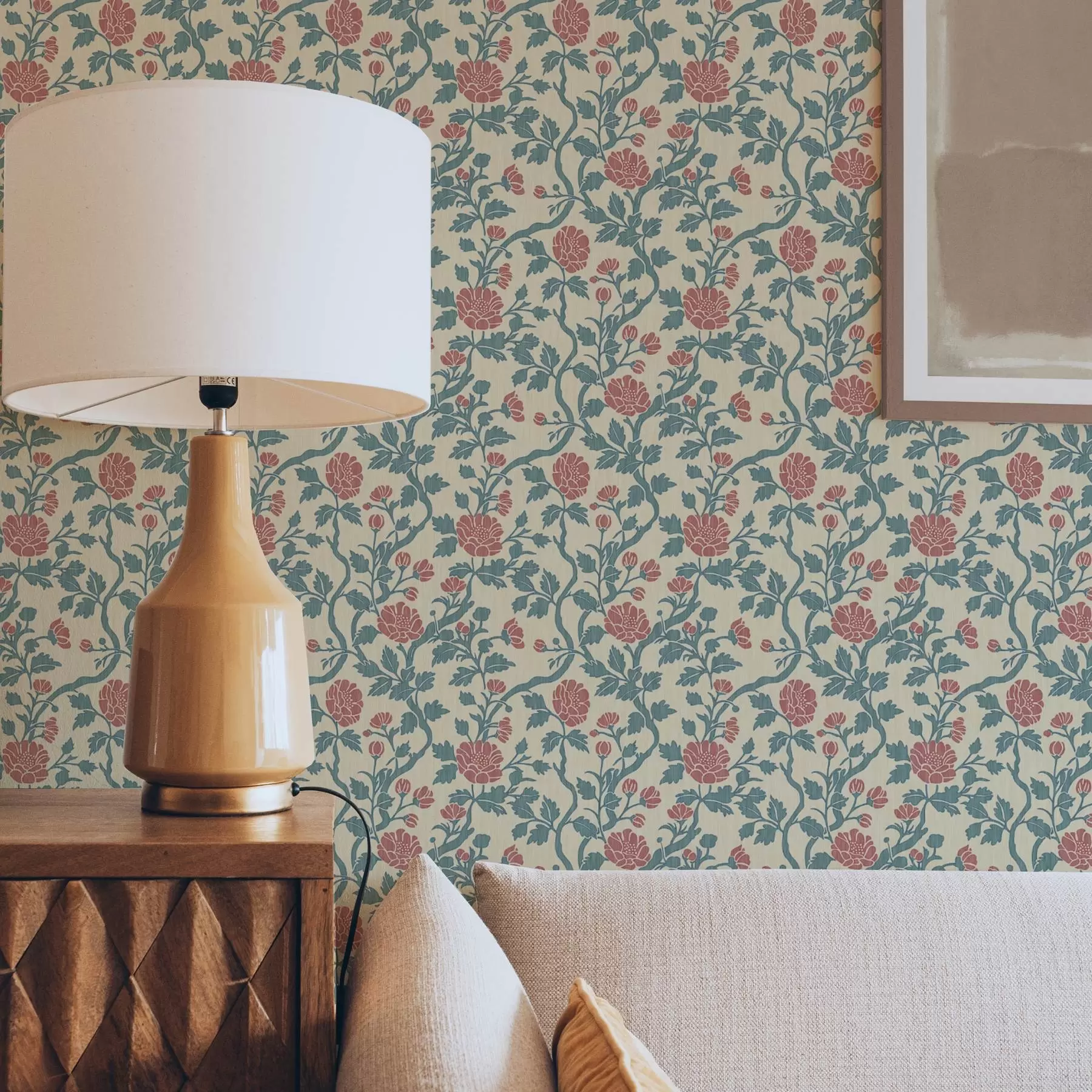 Fototapetes Retro raksts ar sarkaniem un zaļiem ziediem a00250