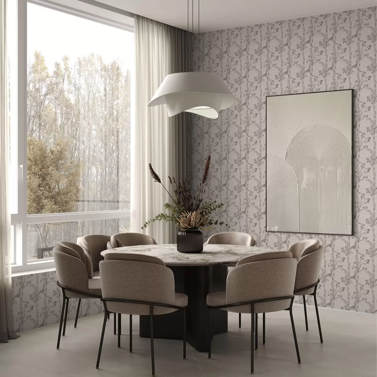 Tapetes Bērza zari ar lapām, teksturēts fons a00257v1