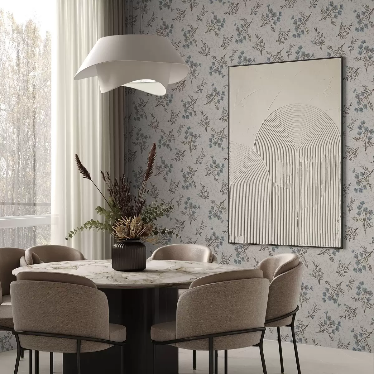 Tapetes Nelieli zili ziedi ar brūniem zariem a00265