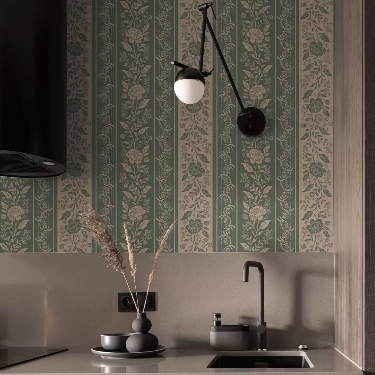 Tapetes Vertikālas svītras ar ziedu rakstu a00273