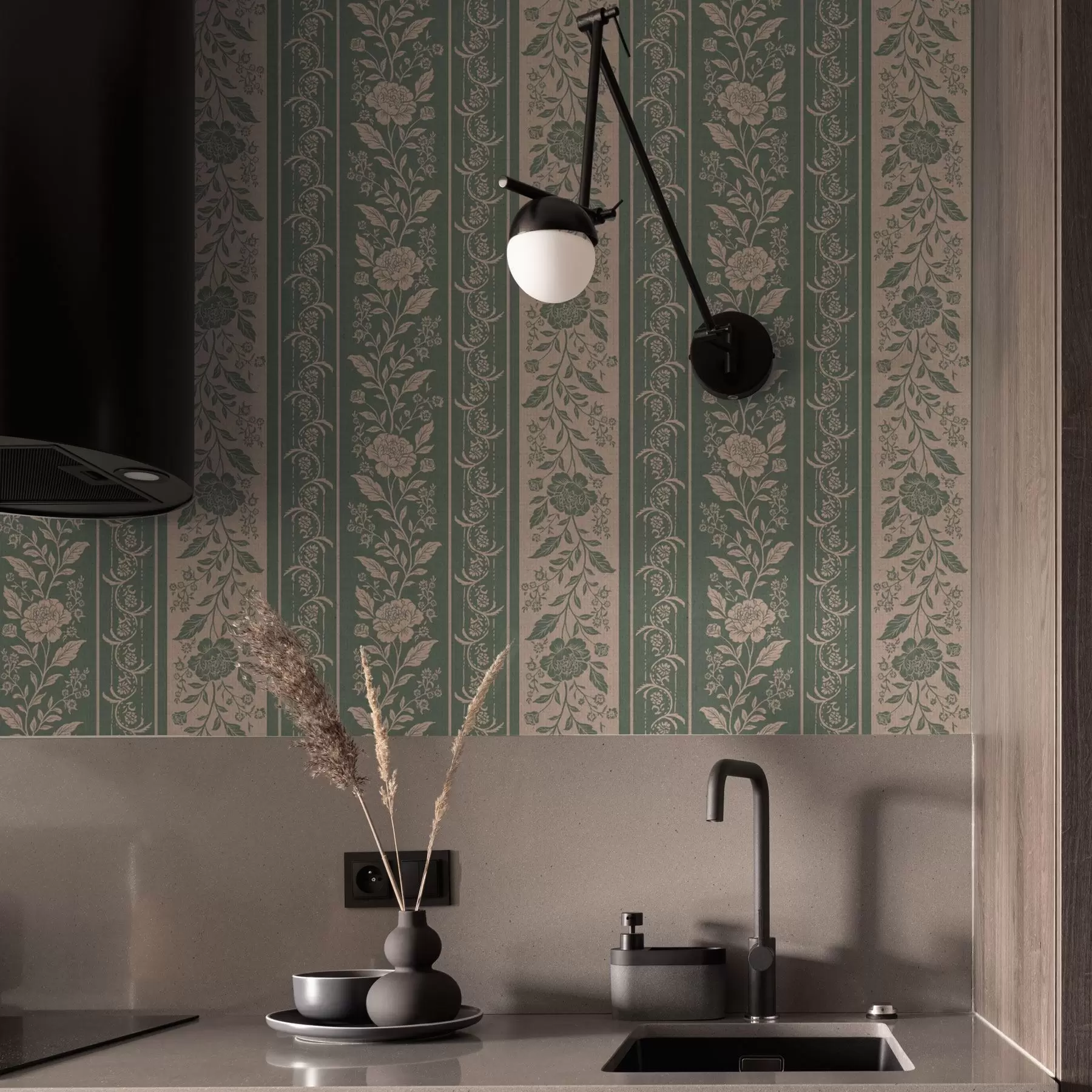 Fototapetes Vertikālas svītras ar ziedu rakstu a00273