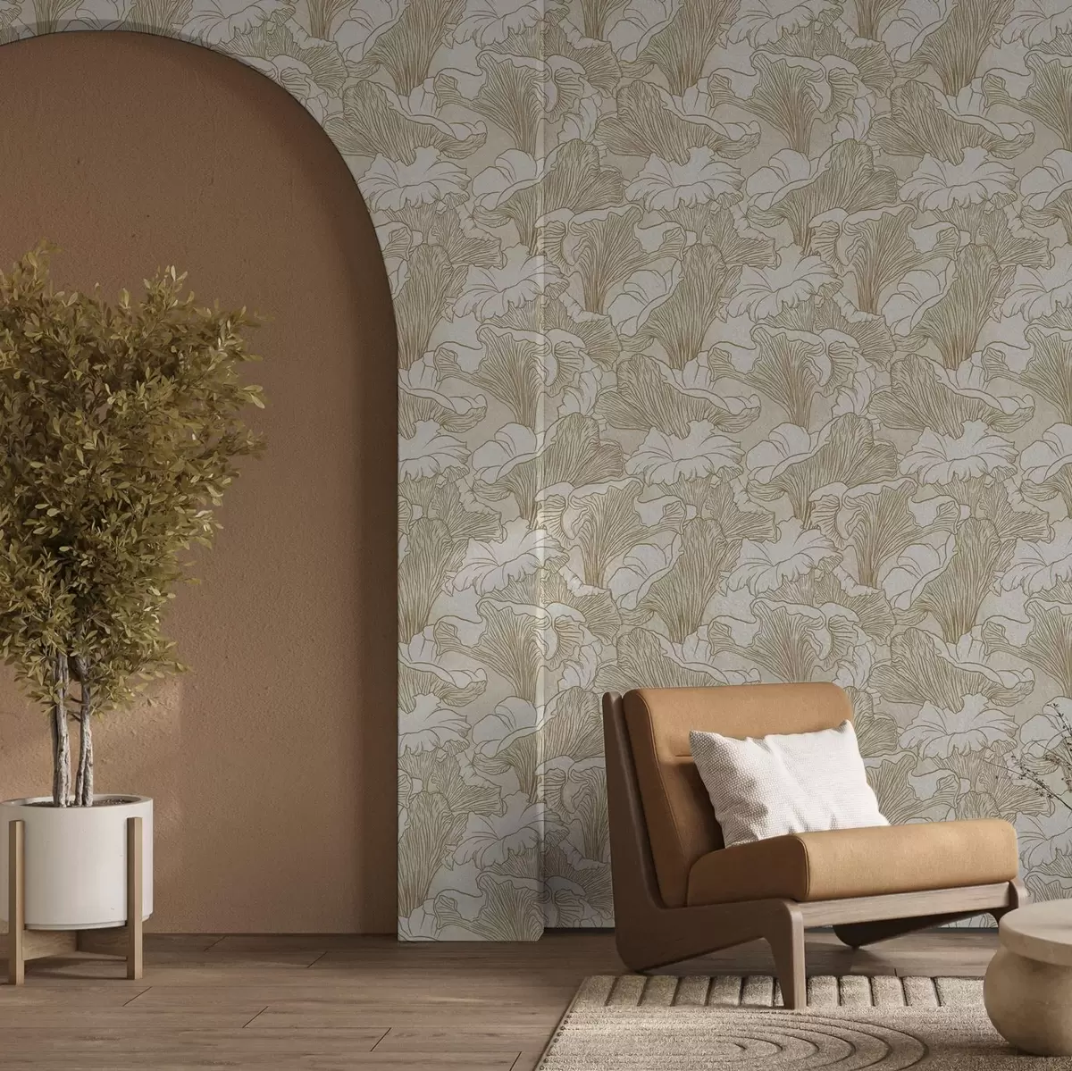 Tapetes Gailenes sēnes, zīmējums uz krēmkrāsas fona a00275