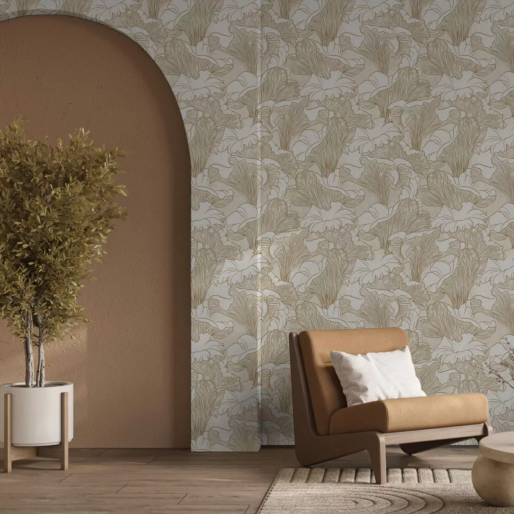 Fototapetes Gailenes sēnes, zīmējums uz krēmkrāsas fona a00275