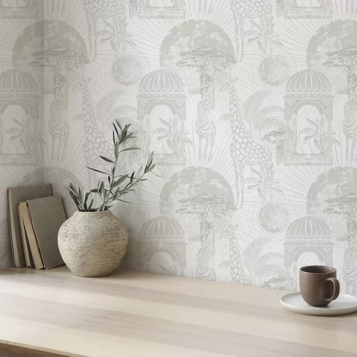 Tapetes Grafiska ilustrācija ar žirafi, zebru un palmām a00276v1