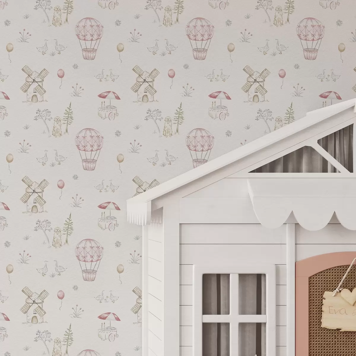 Tapetes Bērnu ilustrācijas: Ilustrācijas: suns, pīles, bumbiņas, dzirnavas a00278