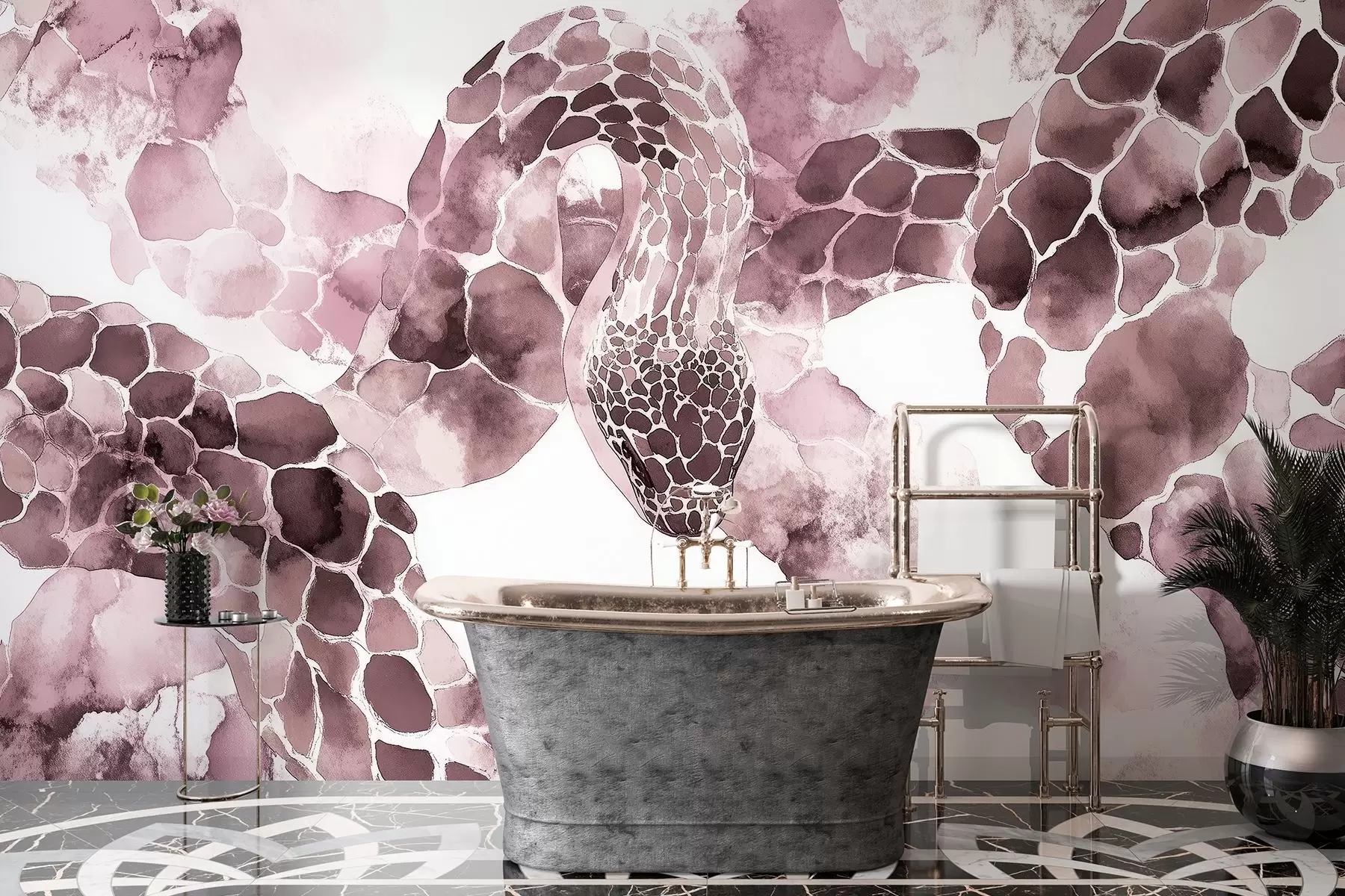 Fototapetes Čūskas siluets, akvareļu stils, bordo krāsas w04113v1