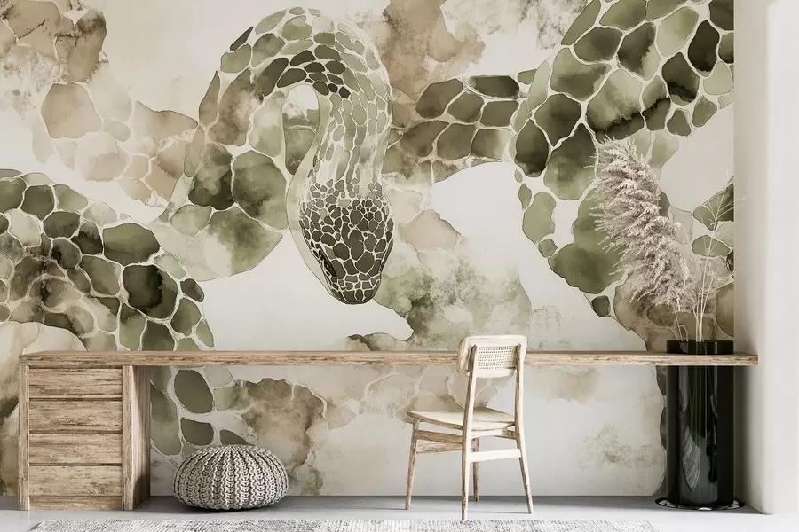 Fototapetes Čūskas siluets, akvareļu stils, olīvu krāsas w04113v3