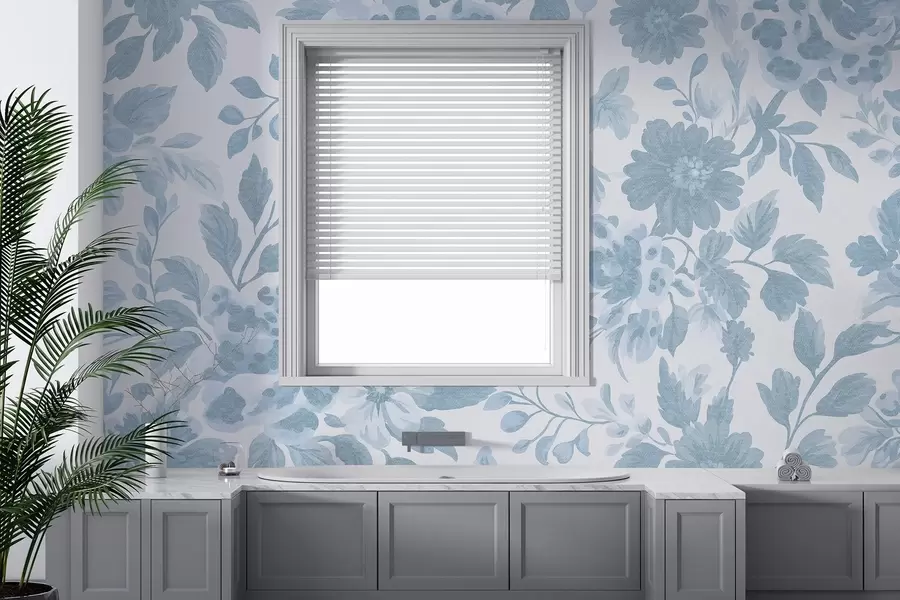 Fototapetes Boho stila ziedi ar leoparda apdruku, zilā krāsā w04114v1