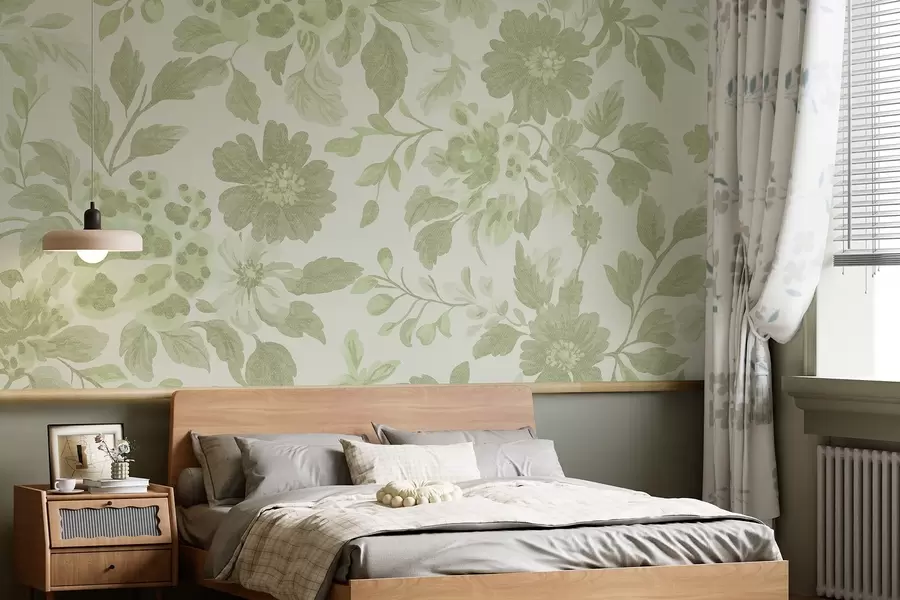 Fototapetes Boho stila ziedi ar leoparda apdruku, zaļā krāsā w04114v2