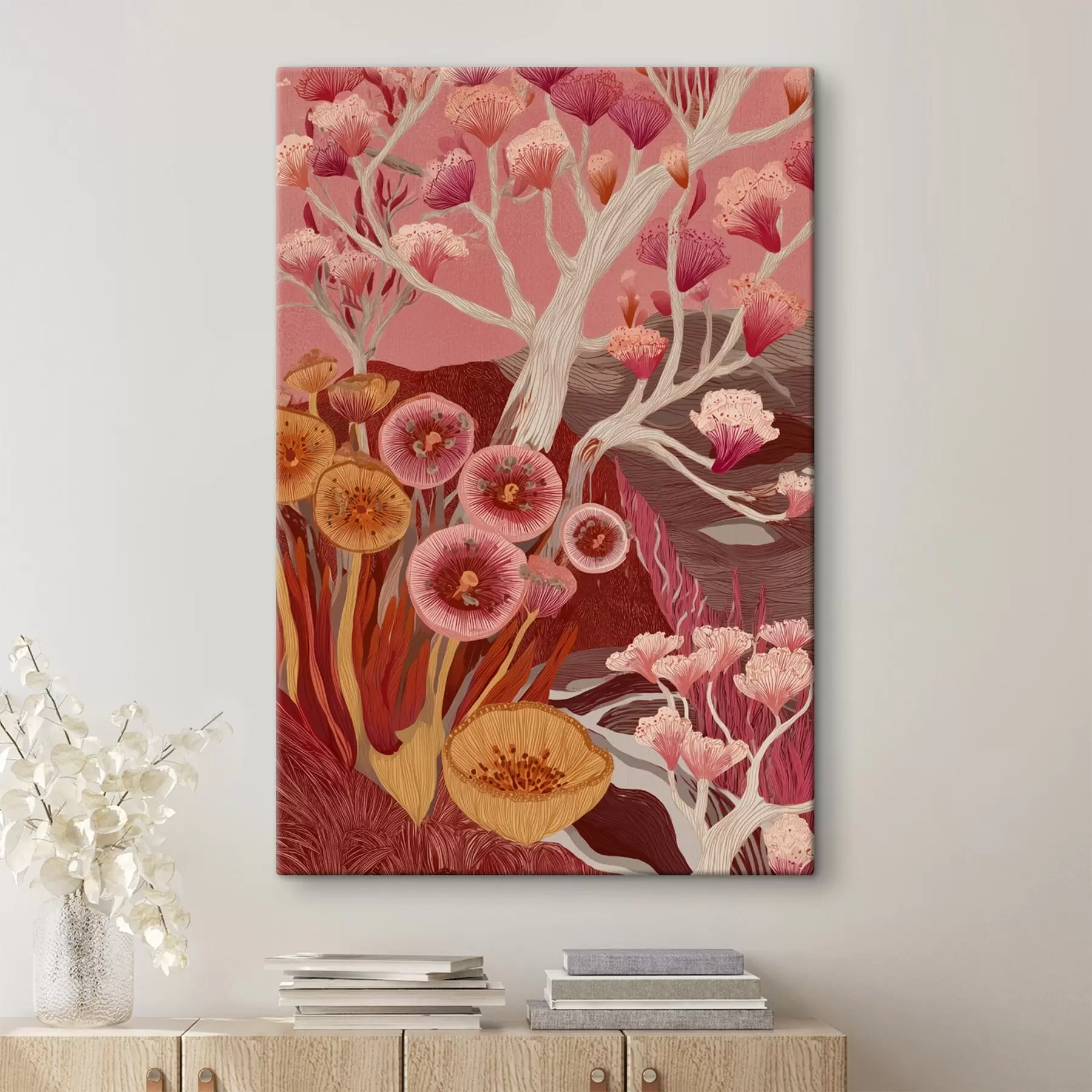 Glezna Vintage ziedi, ģeometriskā māksla, akrila stila zīmējums s44976