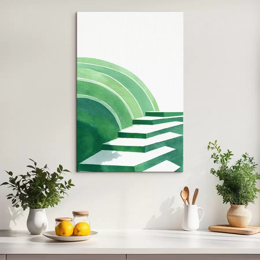 Glezna Ģeometriska abstrakcija zaļās krāsās, akvareļa stilā s44981