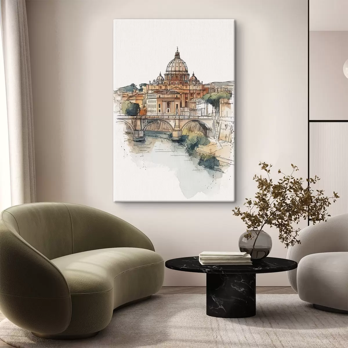 Glezna Akvarelis Romas pilsēta, skiču zīmējums, arhitektūra  s44983