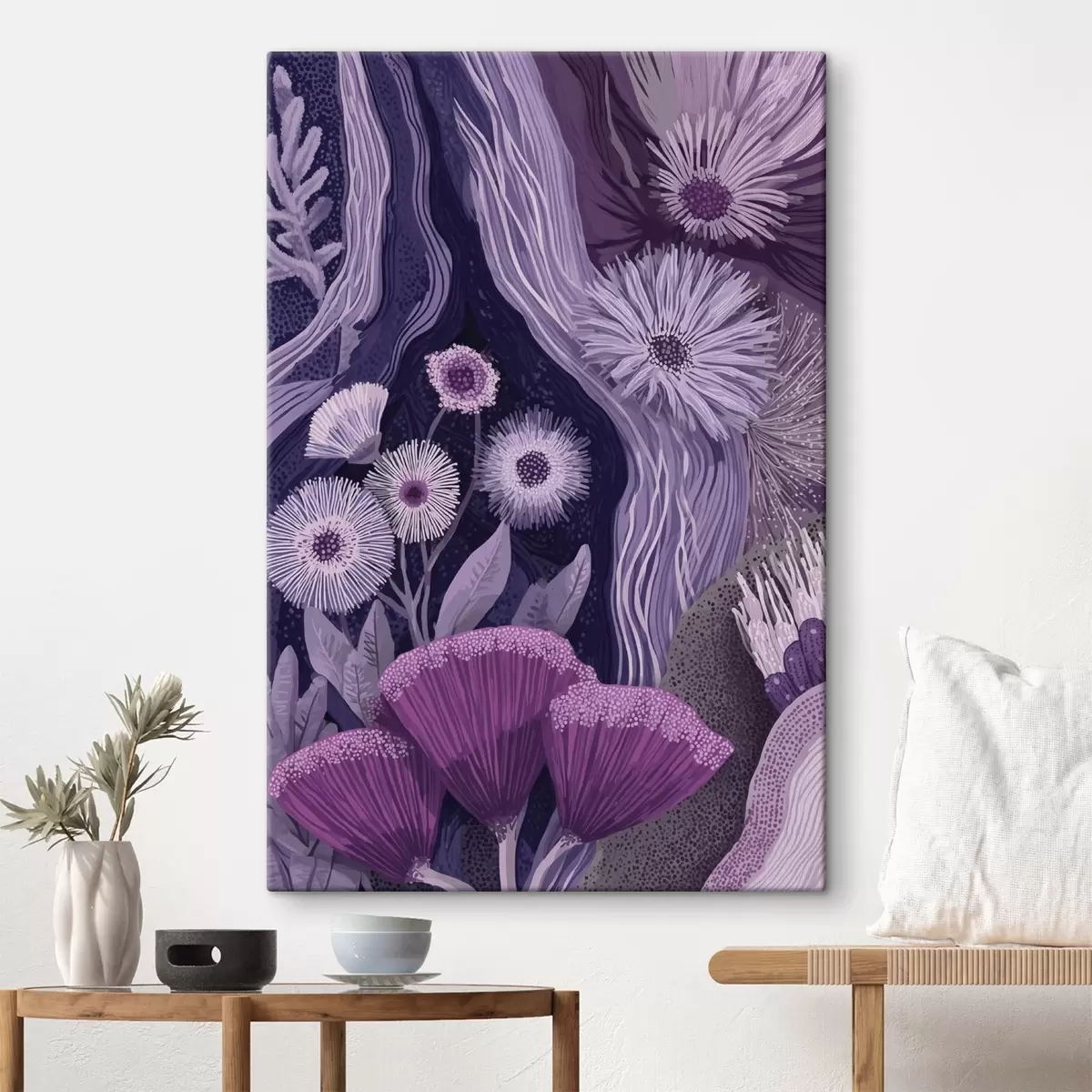 Glezna Ziedu dizains violetās krāsās, detalizēts zīmējums s44984