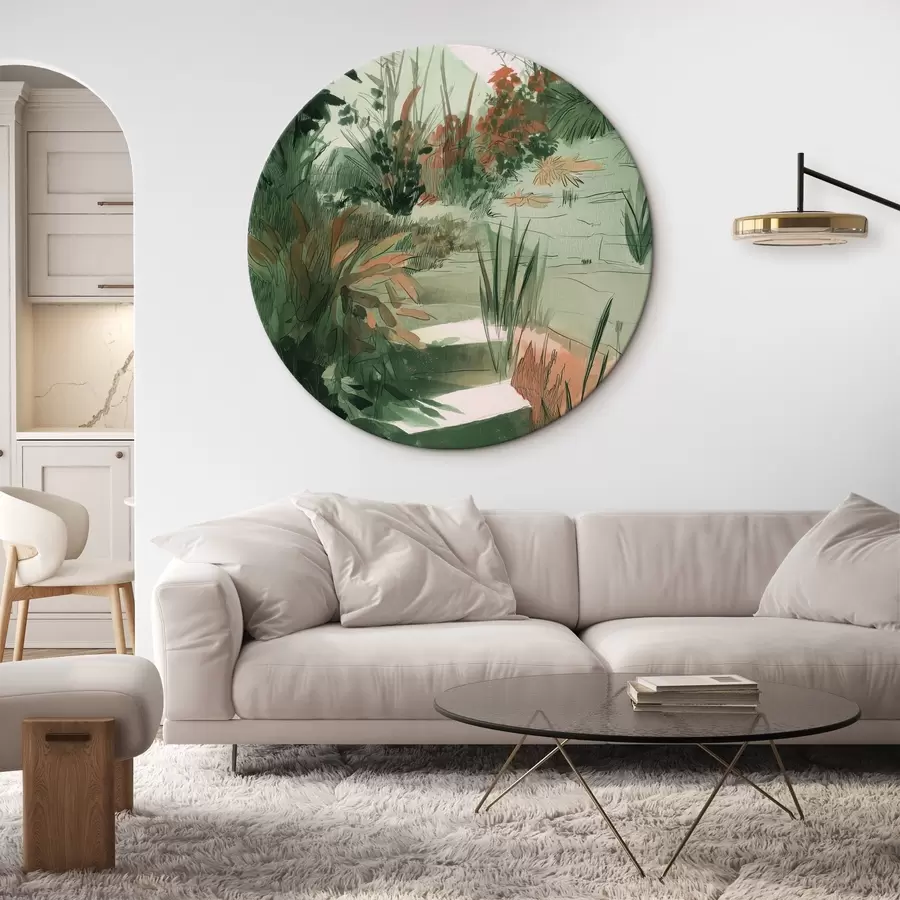 Glezna Austrumu dārzs ar krūmiem un kokiem, zaļas krāsas r44982