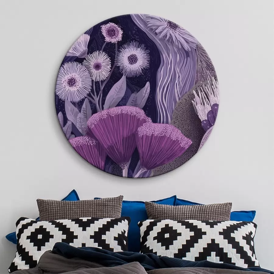 Glezna Ziedu dizains violetās krāsās, detalizēts zīmējums r44984