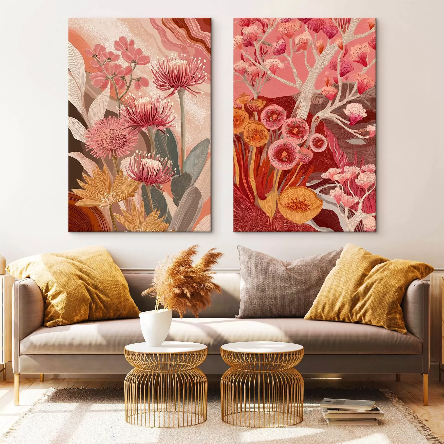 Glezna Boho stila ziedi, detalizēts zīmējums, bordo krāsas m00476