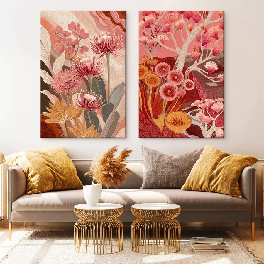 Glezna Boho stila ziedi, detalizēts zīmējums, bordo krāsas m00476