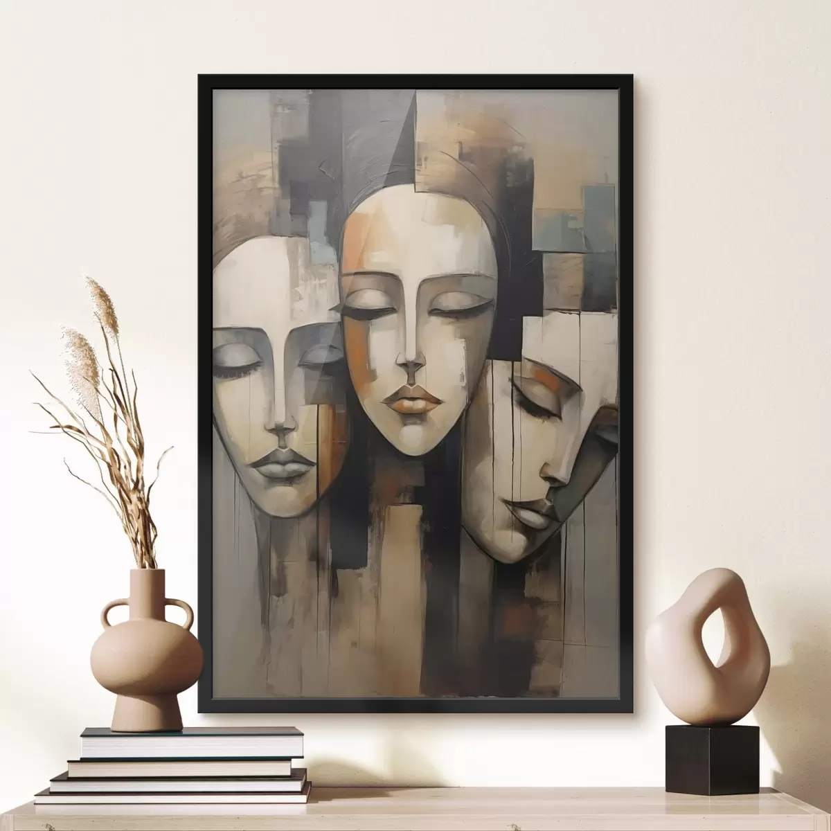 Plakāts Trīs sieviešu sejas ar aizvērtām acīm kubisma stilā f45008