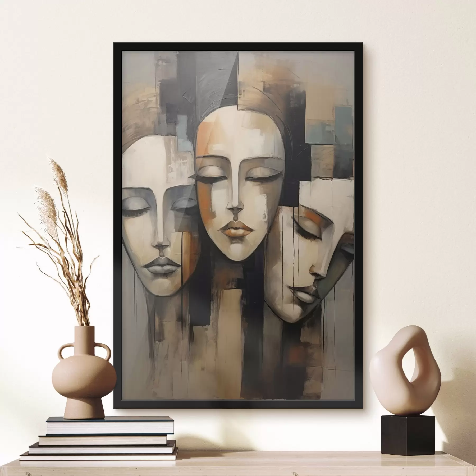 Fototapetes Trīs sieviešu sejas ar aizvērtām acīm kubisma stilā f45008