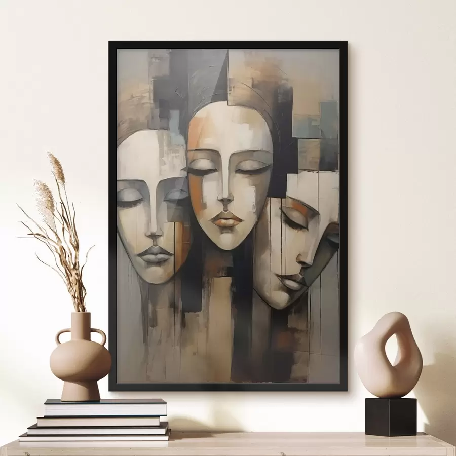 Fototapetes Trīs sieviešu sejas ar aizvērtām acīm kubisma stilā f45008