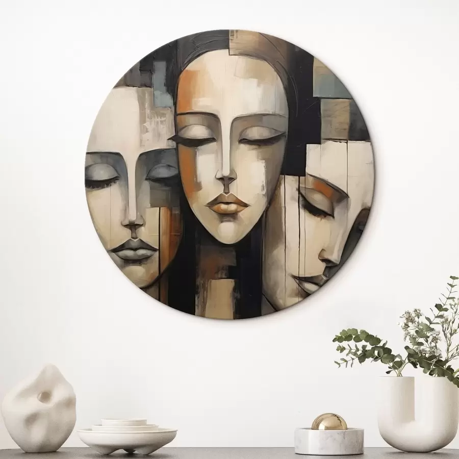 Glezna Trīs sieviešu sejas ar aizvērtām acīm kubisma stilā r45008