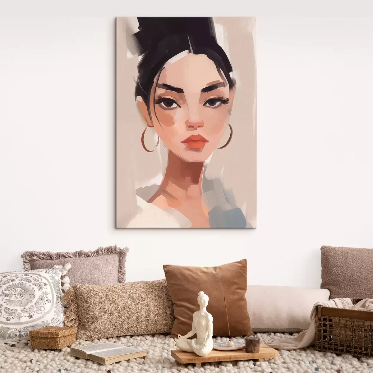 Glezna Meitene ar melniem matiem s45013