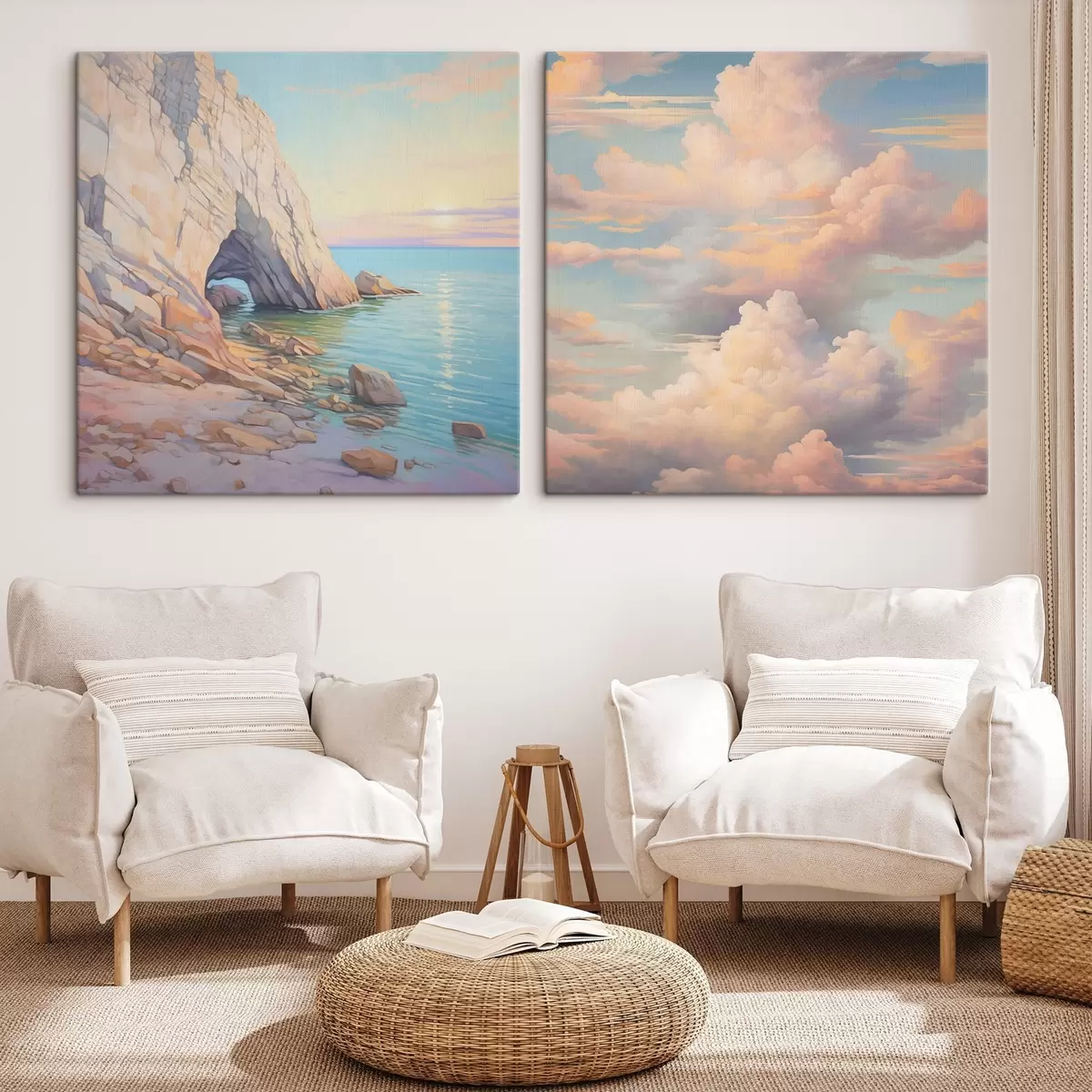 Glezna Viļņi akmeņainā krastā un debesis ar mākoņiem m00487