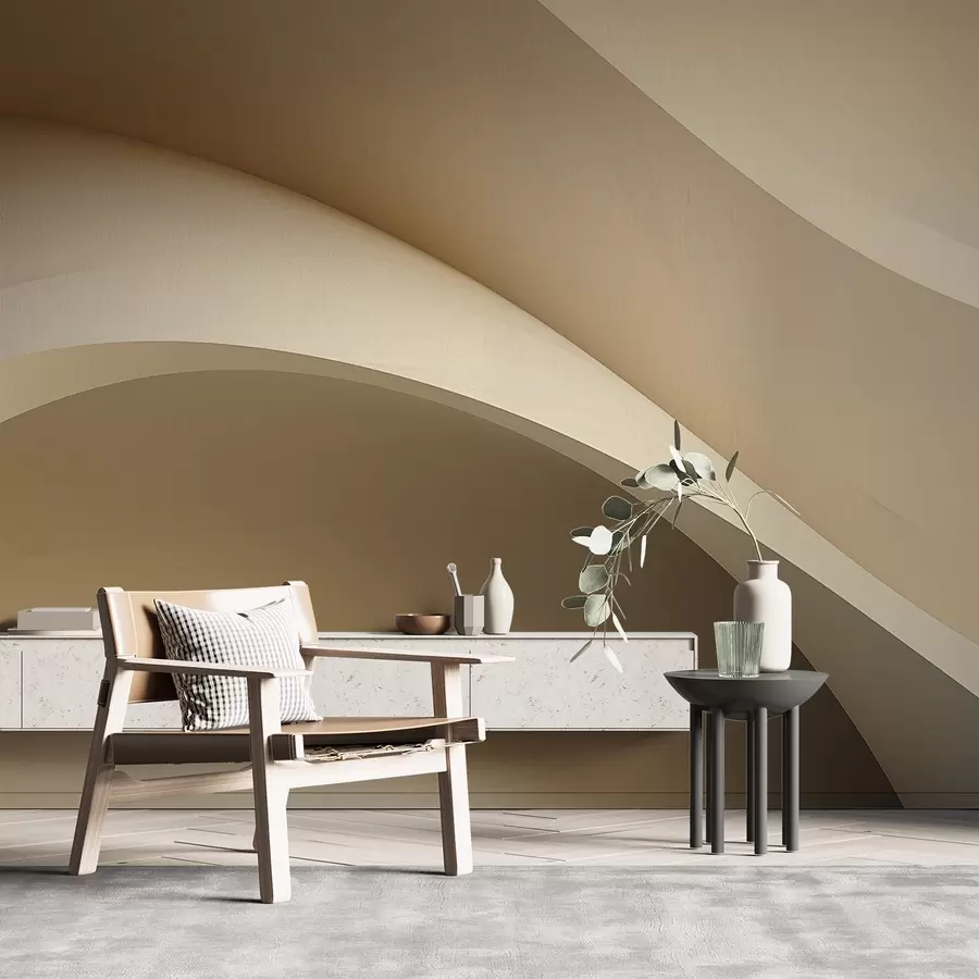 Fototapetes abstrakcija, viļņi, mīkstas līknes, bēšs, gluds, līnijas, moderns w04217