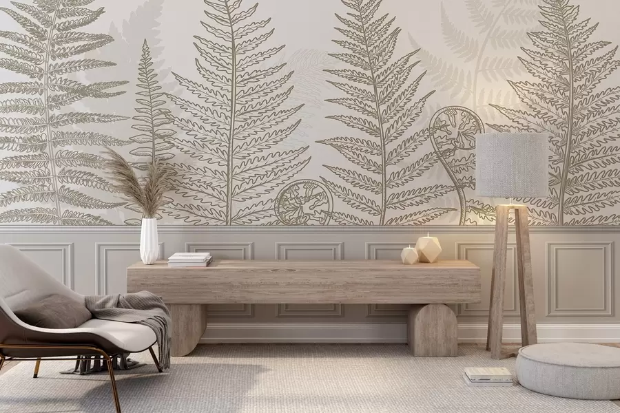 Fototapetes lapas, augi, papardes, gaisma, botāniskais, grafikas w04239v2