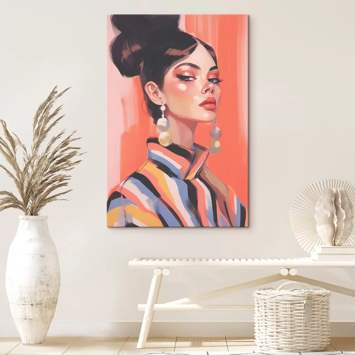 Glezna Sievietes portrets svītrainā kreklā s45079