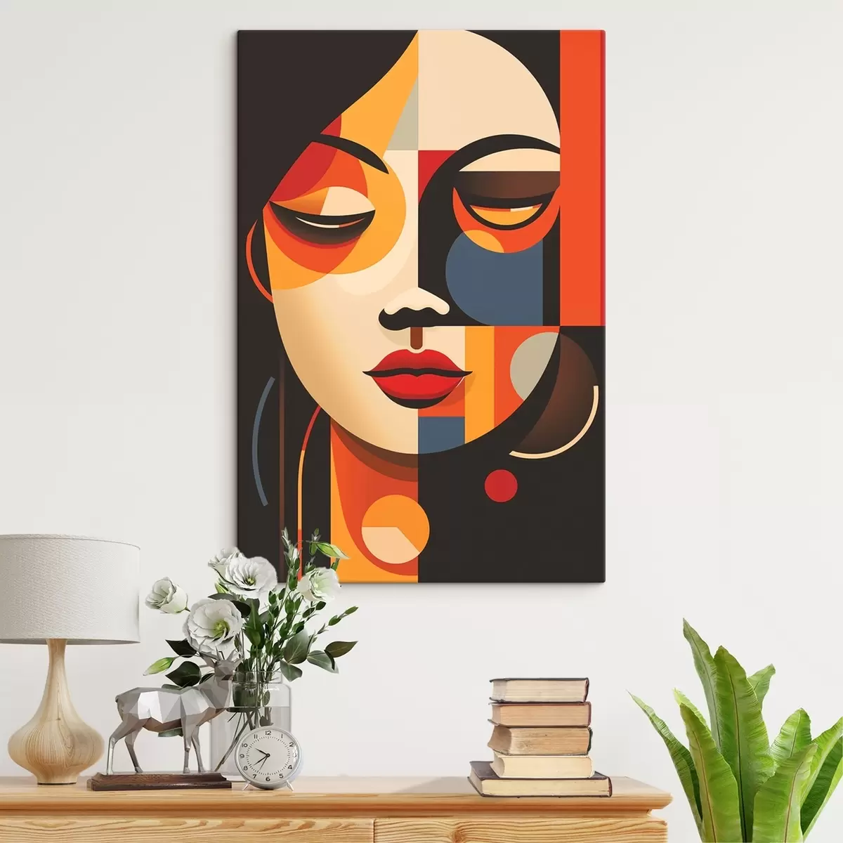 Glezna Ģeometriska sievietes seja siltās krāsās s45087
