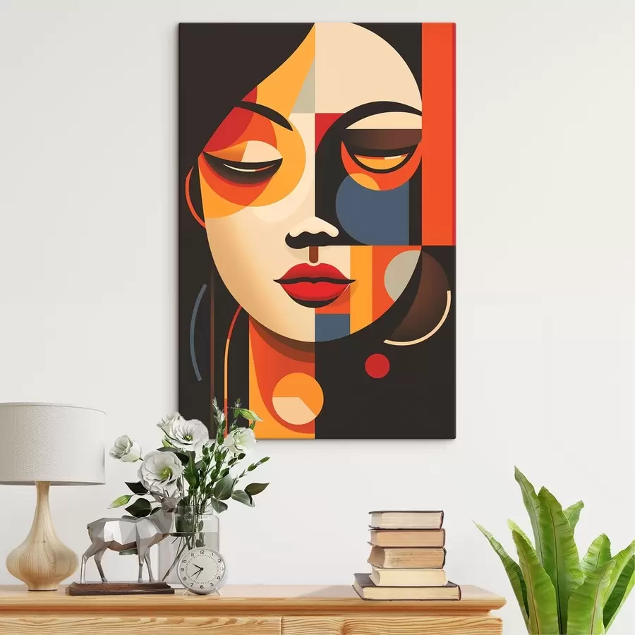 Glezna Ģeometriska sievietes seja siltās krāsās s45087