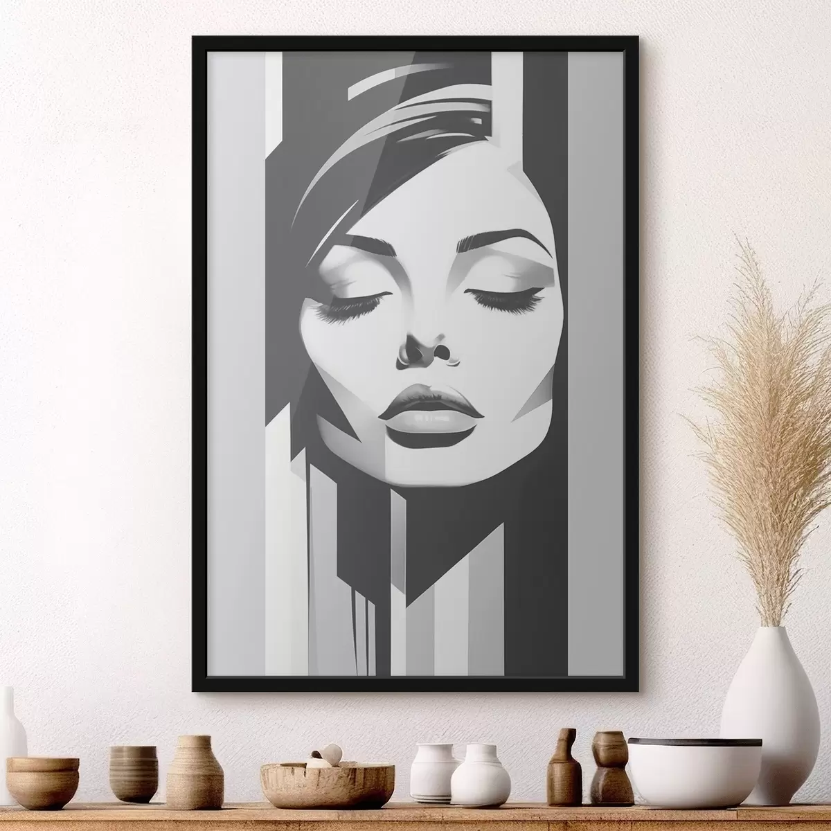 Plakāts Melnbalta seja ar aizvērtām acīm f45075