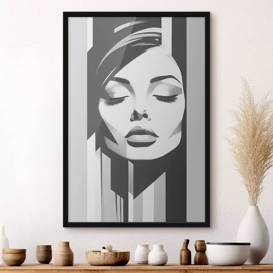 Fototapetes Melnbalta seja ar aizvērtām acīm f45075