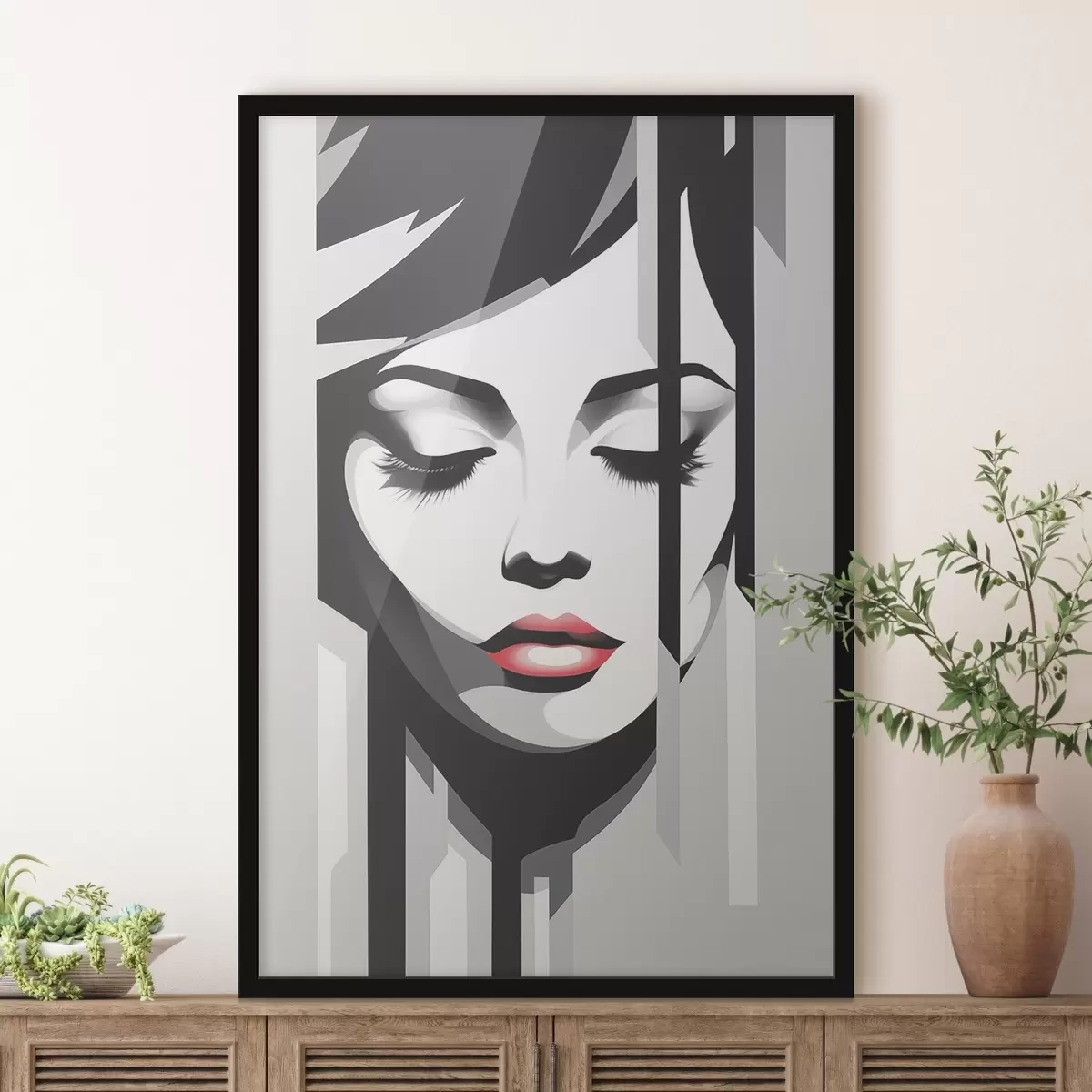 Plakāts Melnbalta seja ar aizvērtām acīm f45076