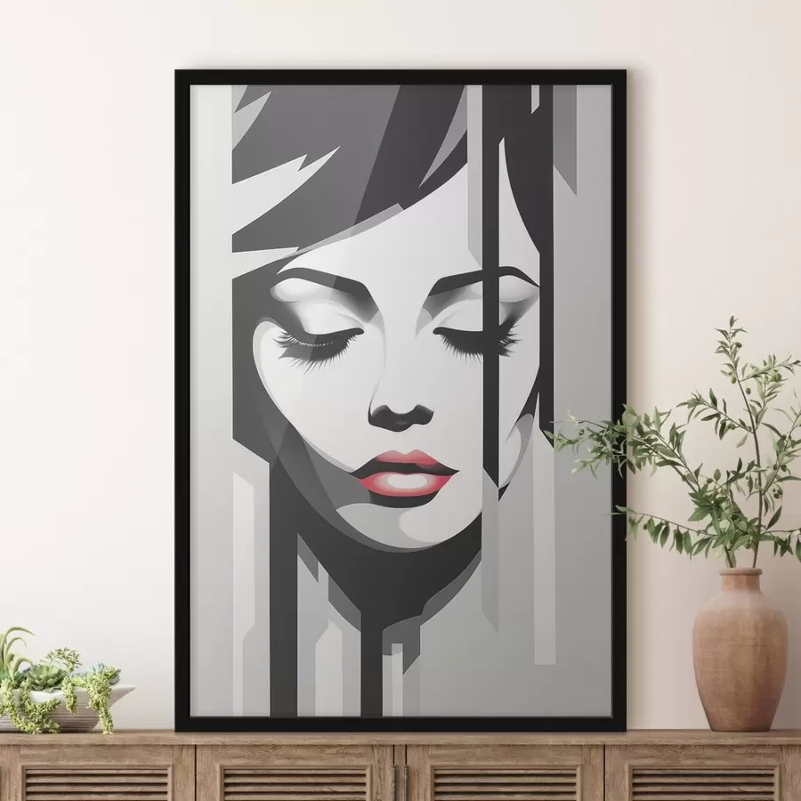 Fototapetes Melnbalta seja ar aizvērtām acīm f45076