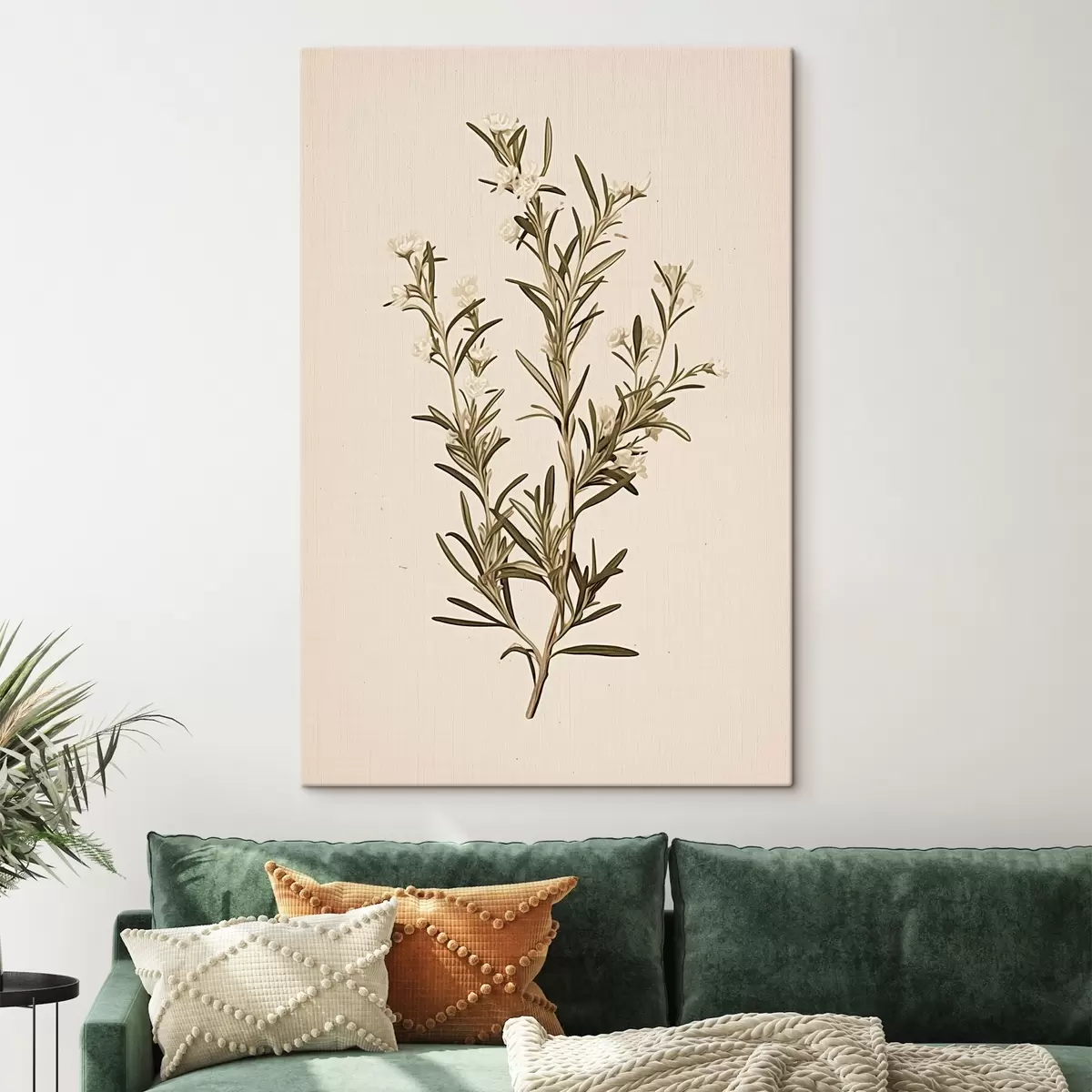 Glezna botāniskais, bēšs fons, minimāls, augs, zaļas lapas, stublājs, zaļās lapas, zariņš, stublājs, zariņš s45098