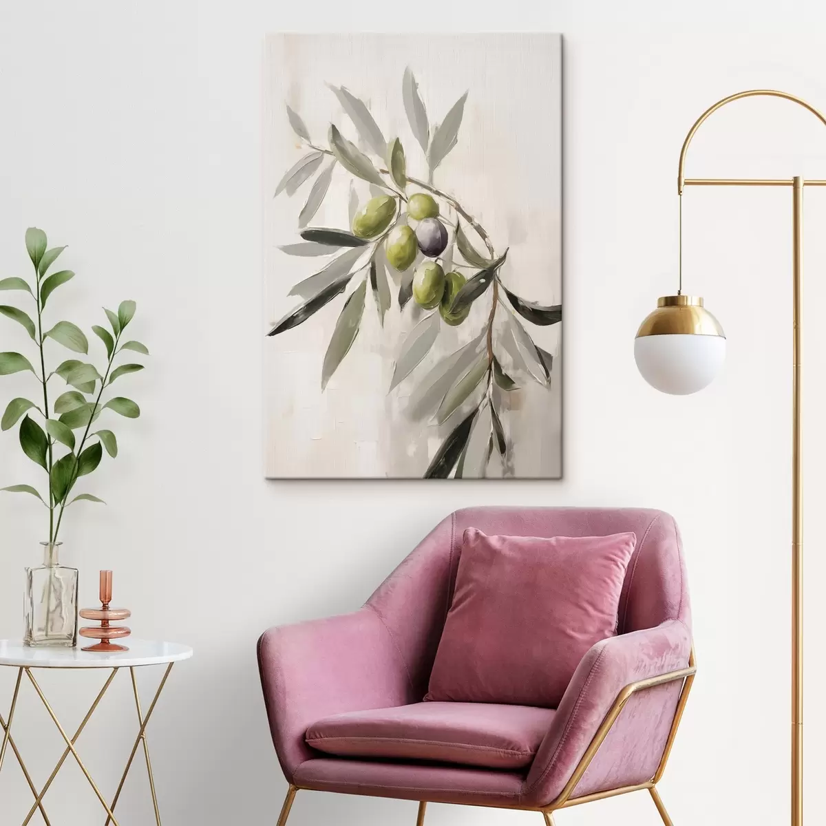 Glezna zaļās olīvas, dabas palete, organiski, dabīgs fons, zaļās olīvas, zaru detaļa, gaišs fons, zemniecisks s45110