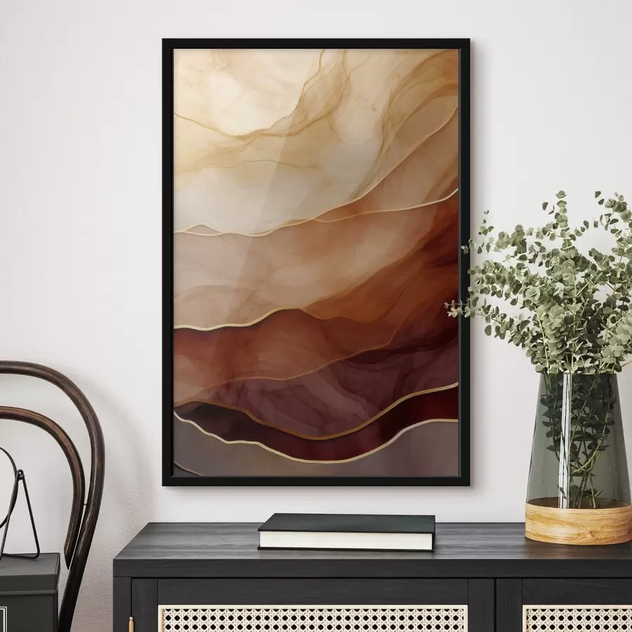 Fototapetes šķidrums, smiltis, slāņi, minimāls, maigas līnijas, silti toņi, dabiski, kustība f45090