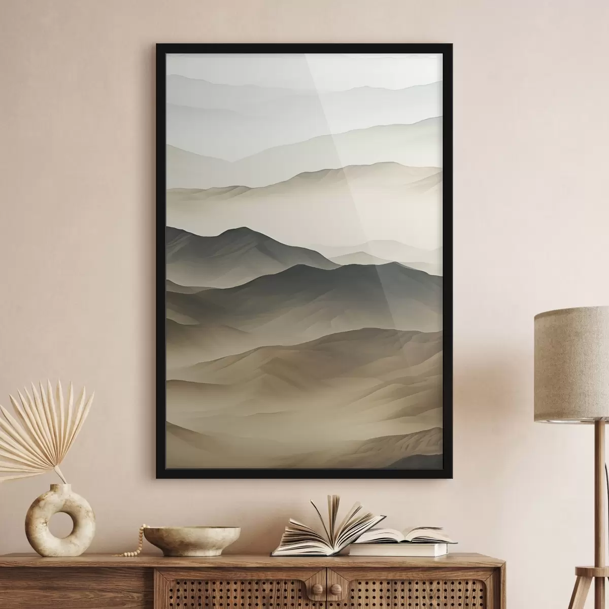 Plakāts tuksneša pakalni, gludas formas, izbalējis, organiska tekstūra, mierīgs, minimāls, reljefs f45097
