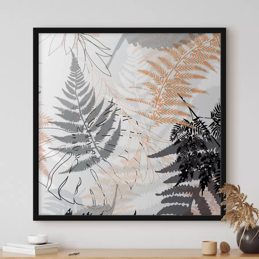 Fototapetes papardes, abstraktas lapas, raksts, plakans dizains, kontrasts, pelēki toņi, botānisks, pārklājums f45101