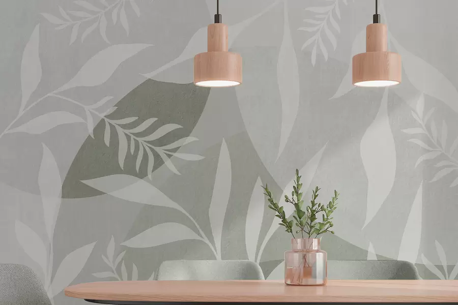 Fototapetes Ziedu silueti uz abstraktu apļu fona, zaļi toņi w04270v2