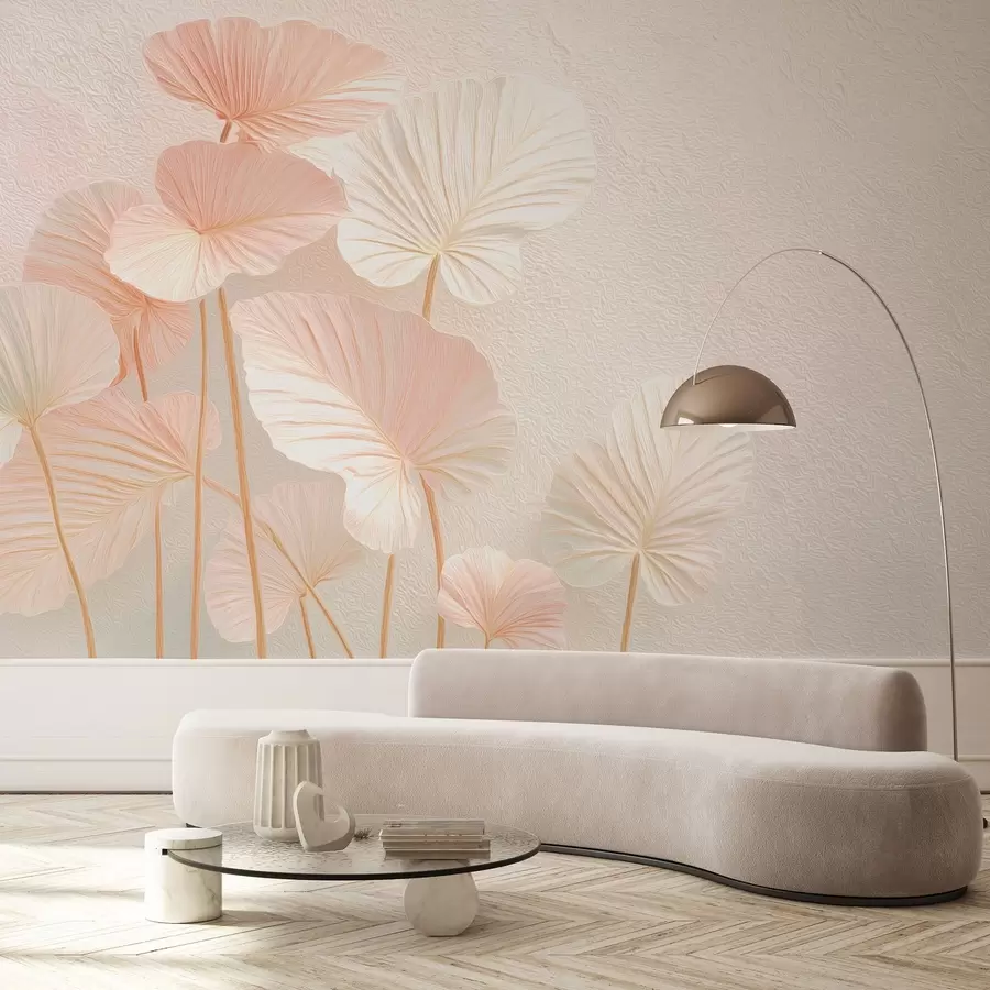 Fototapetes Elegantas lielas tropu lapas maigi rozā krāsā w09252v1