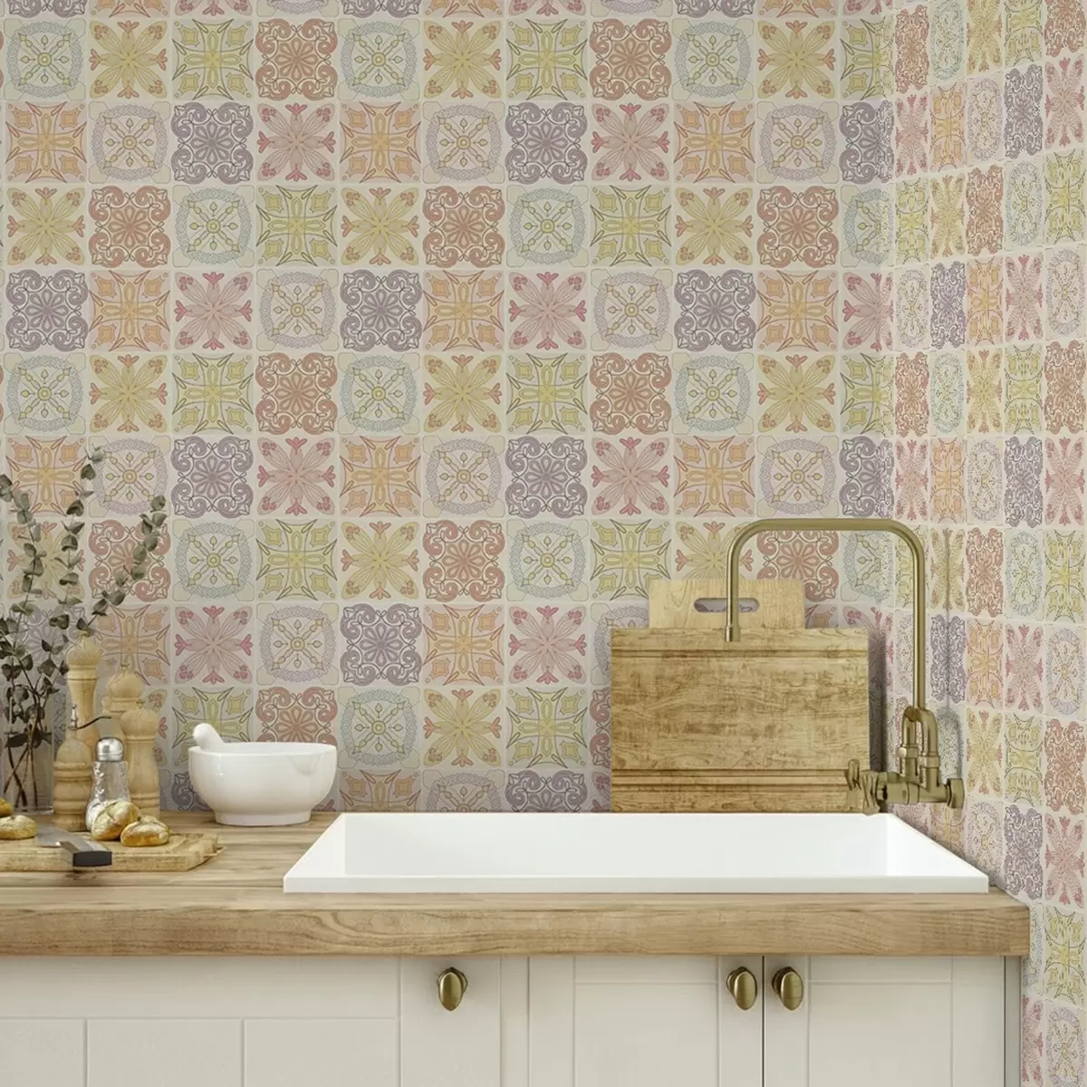 Tapetes Krāsaini ģeometrisko flīžu ornamenti a00284