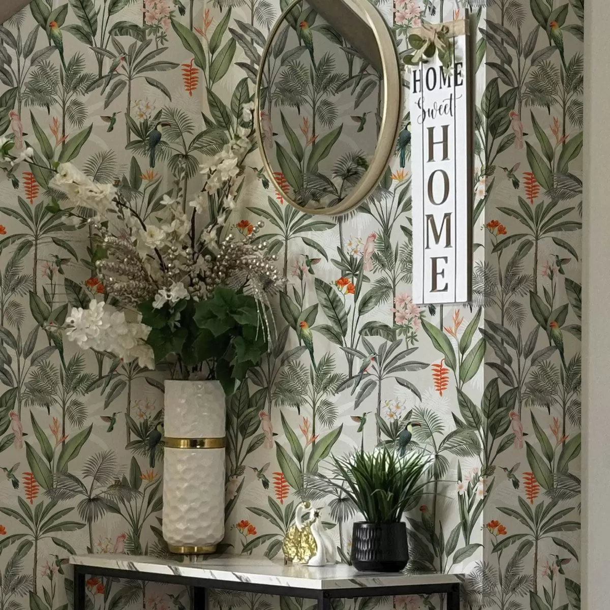 Tapetes Tropu putni starp palmu lapām a00308