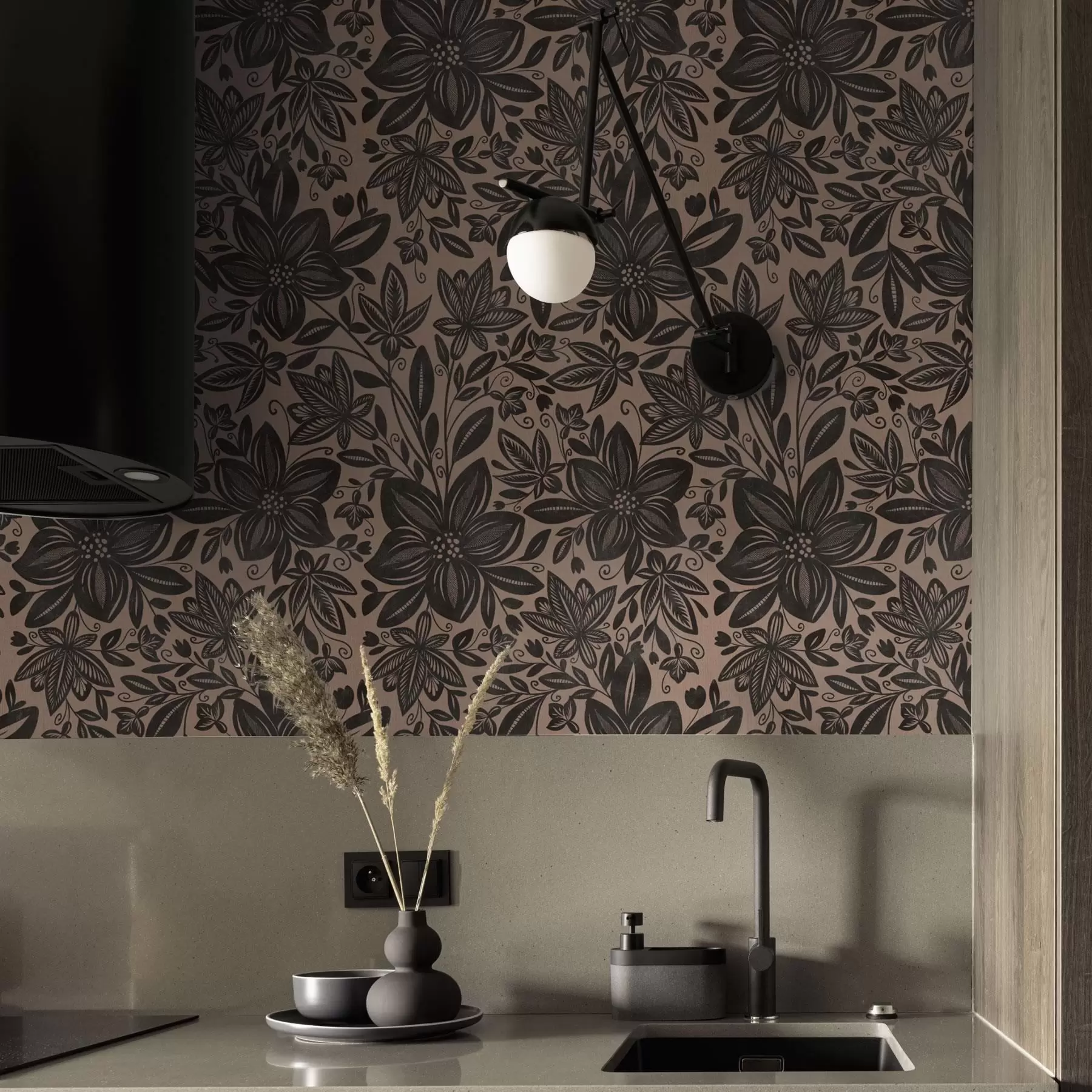 Fototapetes Melns un rozā etnisko ziedu raksts un rozā etnisko ziedu raksts a00351